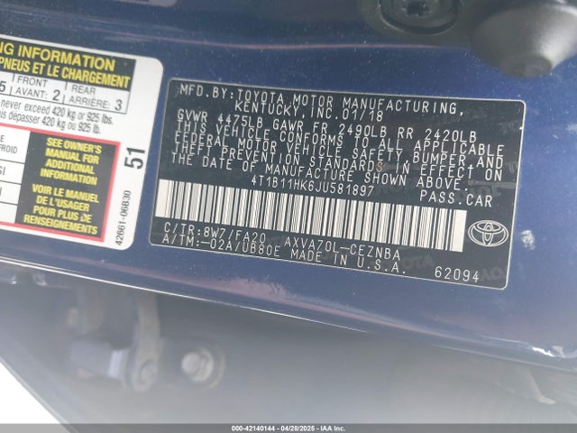 4T1B11HK6JU581897 Toyota CAMRY LE