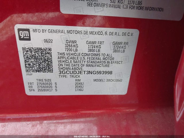 3GCUDJET3NG593998 Chevrolet Silverado 1500 4wd  Short Bed High Country