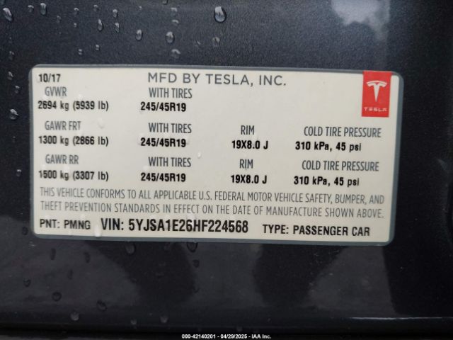 5YJSA1E26HF224568 Tesla Model S 100d/60d/75d/90d/p100d