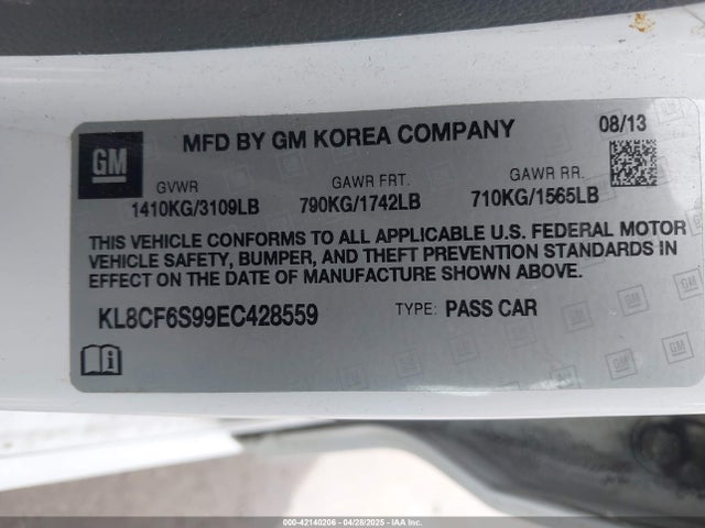 KL8CF6S99EC428559 Chevrolet Spark 2lt Auto