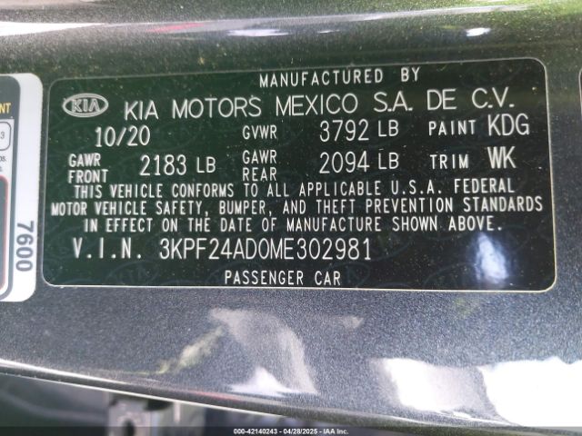 3KPF24AD0ME302981 KIA FORTE FE