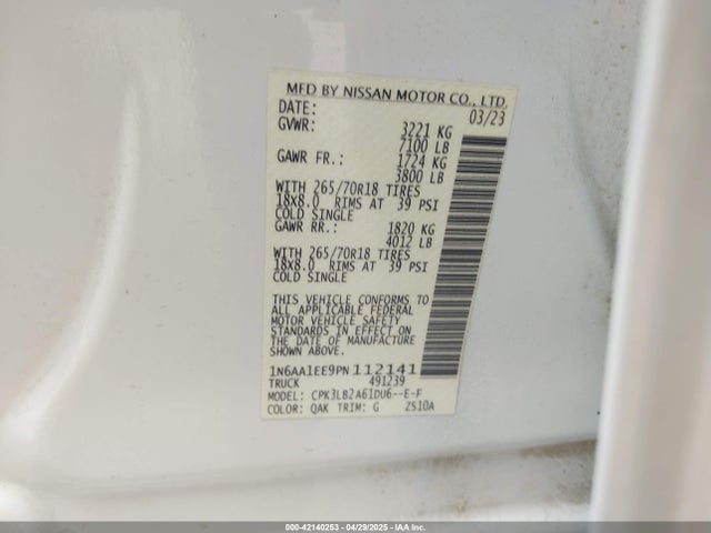 Nissan Titan Sv 4x2 2023 1N6AA1EE9PN112141 Image 9