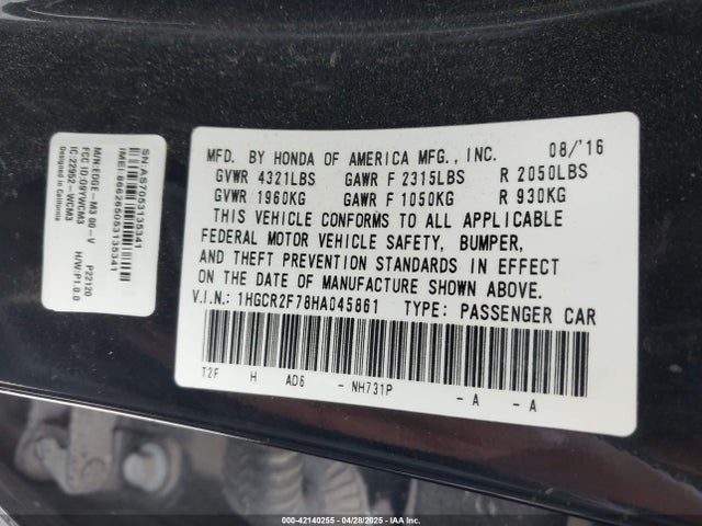 1HGCR2F78HA045861 Honda k24w1