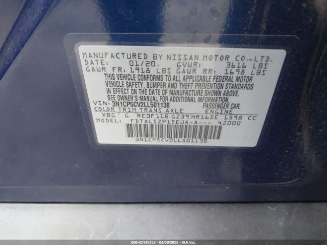 3N1CP5CV2LL501138 Nissan Kicks Sv Xtronic Cvt