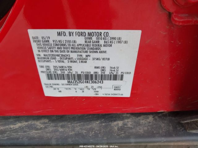 MAJ3S2GE4KC306243 Ford Ecosport Se