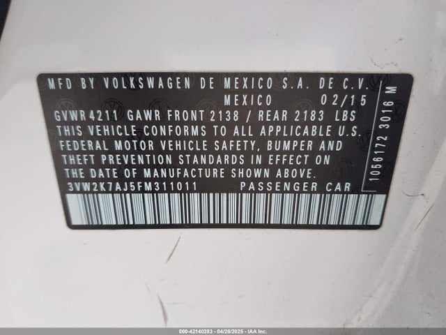 3VW2K7AJ5FM311011 Volkswagen Jetta 2.0l S