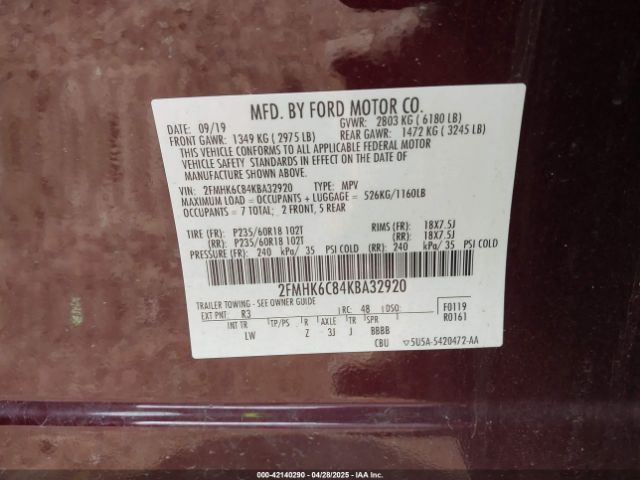 2FMHK6C84KBA32920 Ford FLEX SEL