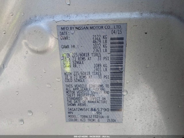 5N1AT2MV5FC865790 Nissan Rogue Sl
