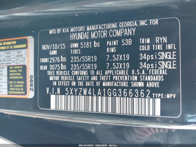 5XYZW4LA1GG366362 Hyundai Santa Fe Sport 2.0l Turbo