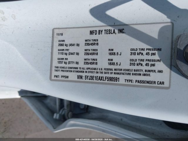 5YJ3E1EAXLF590591 Tesla MODEL 3