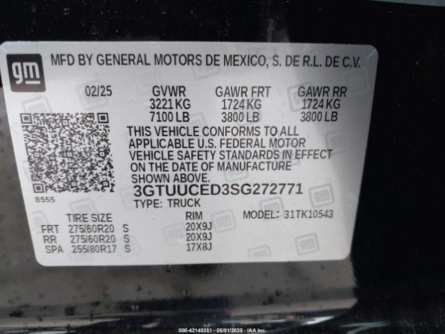 3GTUUCED3SG272771 GMC Sierra 1500 4wd  Short Box Elevation With 3sb