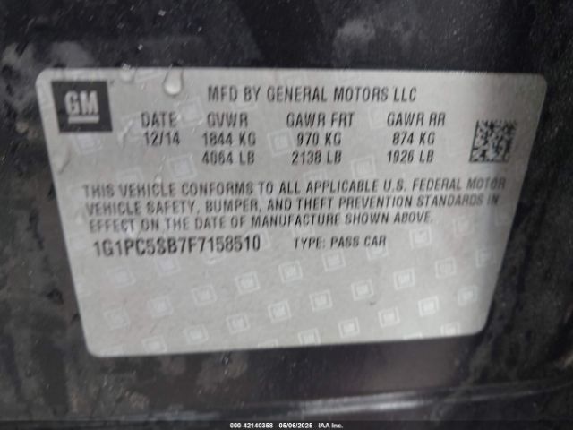 1G1PC5SB7F7158510 Chevrolet Cruze 1lt Auto