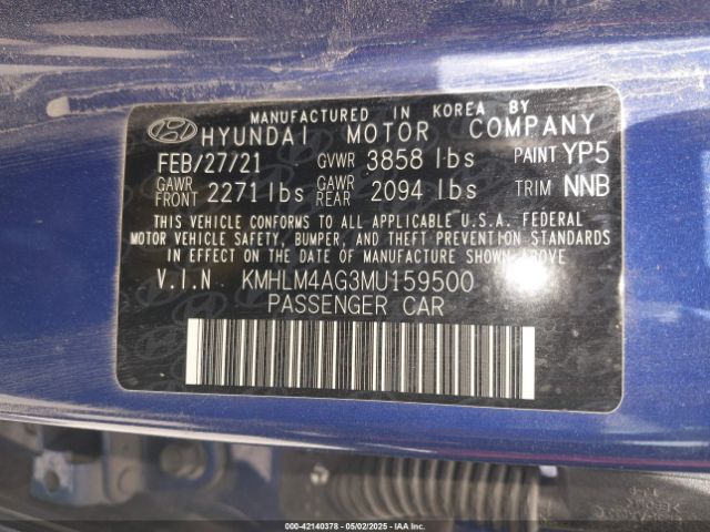 KMHLM4AG3MU159500 Hyundai mpi nu pe