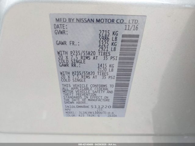 5N1DL0MN8HC511220 Infiniti QX60