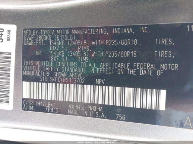 5TDESKFC4RS113702 Toyota Sienna Platinum