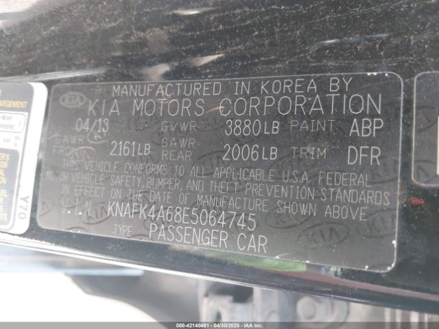 KNAFK4A68E5064745 KIA FORTE LX