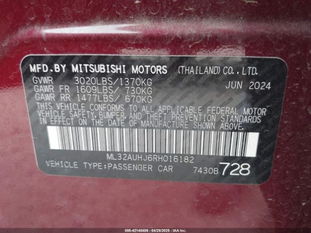 ML32AUHJ6RH016182 Mitsubishi Mirage Es/le