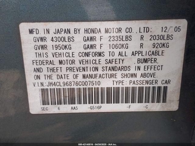 2006 ACURA TSX JH4CL96876C007510 Photo 8