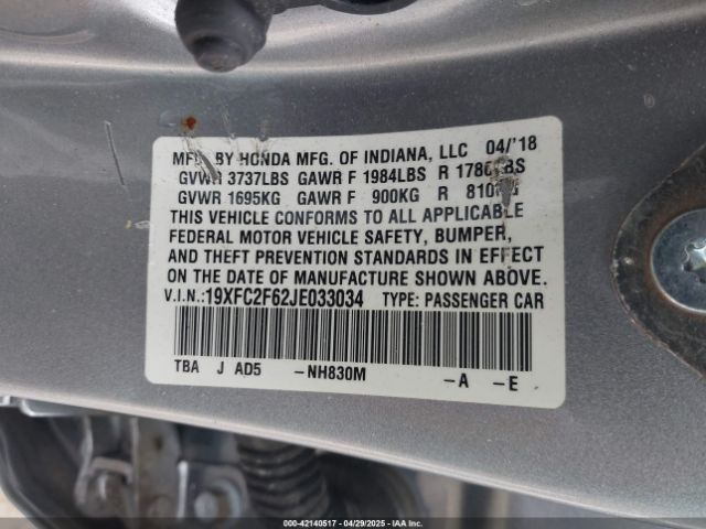 19XFC2F62JE033034 Honda Civic Lx