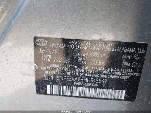 5NPE24AF6HH545869 Hyundai Sonata