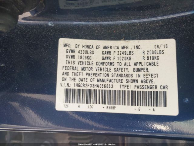 1HGCR2F33HA066663 Honda ACCORD LX