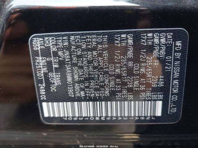 JN8AT3AA9MW013907 Nissan Rogue S Fwd