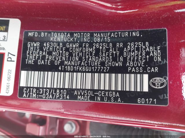 2016 TOYOTA CAMRY HYBRID 4T1BD1FK6GU177727 Photo 8