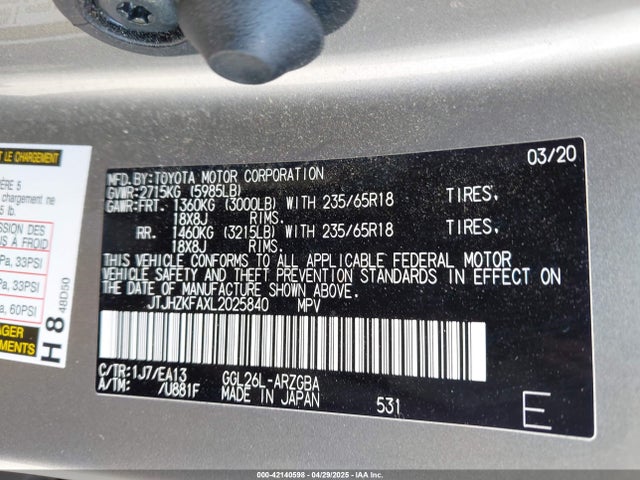 JTJHZKFAXL2025840 Lexus Rx 350l