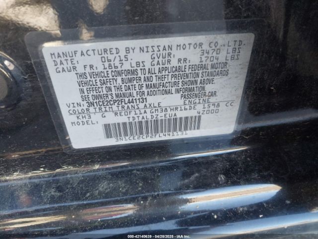 3N1CE2CP2FL441131 Nissan Versa Note Sv