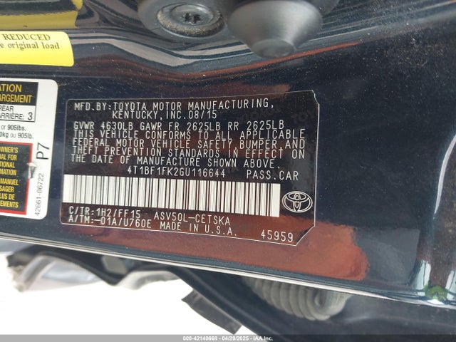 Toyota CAMRY SE 2016 4T1BF1FK2GU116644 Image 9