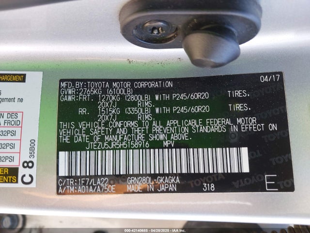 JTEZU5JR5H5158916 Toyota 1gr-fe
