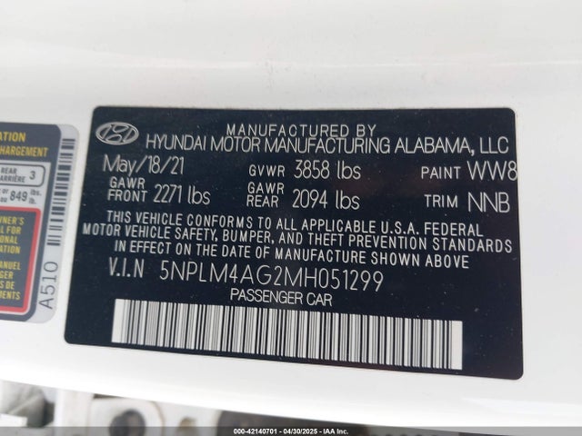 5NPLM4AG2MH051299 Hyundai mpi nu pe