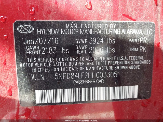 5NPD84LF2HH003305 Hyundai ELANTRA SE