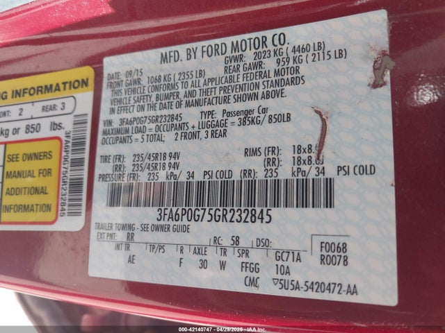 Ford 2016 2016 3FA6P0G75GR232845 Image 9