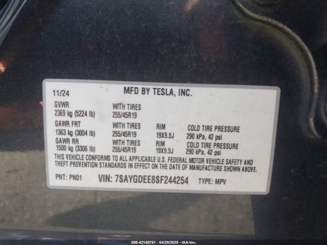 7SAYGDEE8SF244254 Tesla 2025