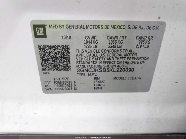 2019 CHEVROLET TRAX 3GNCJKSB5KL220090 Photo 8