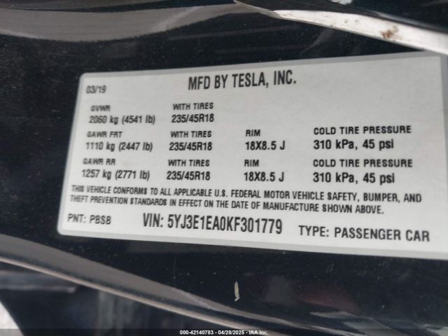2019 TESLA MODEL 3 5YJ3E1EA0KF301779 Photo 8