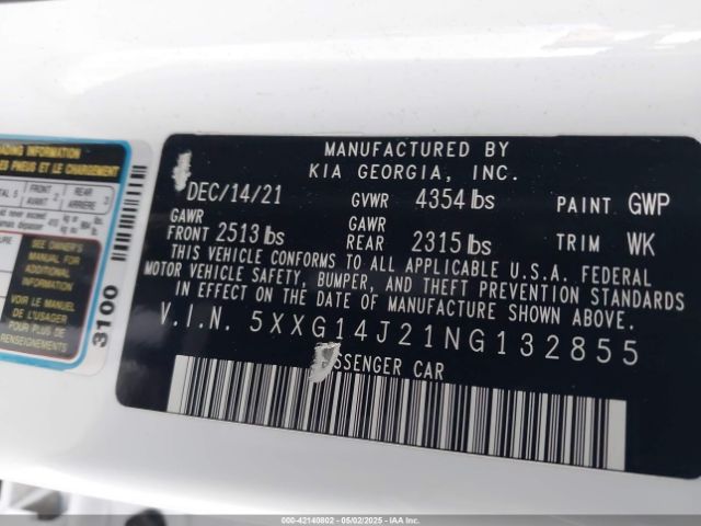 5XXG14J21NG132855 KIA K5 LXS