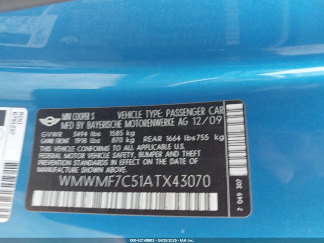 2010 MINI COOPER S WMWMF7C51ATX43070 Photo 8