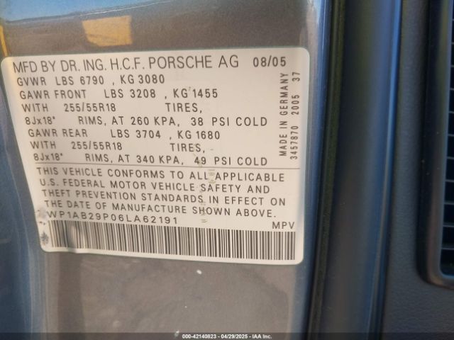 2006 PORSCHE CAYENNE WP1AB29P06LA62191 Photo 8