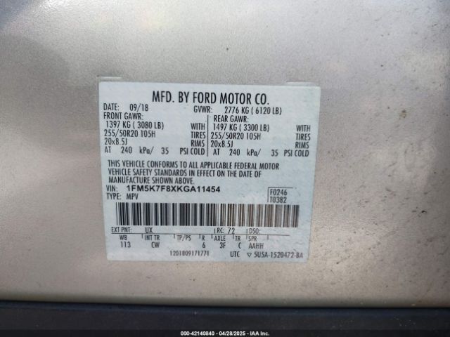 1FM5K7F8XKGA11454 Ford Explorer Limited