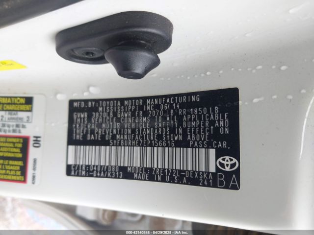 5YFBURHE7EP156616 Toyota Corolla S Plus