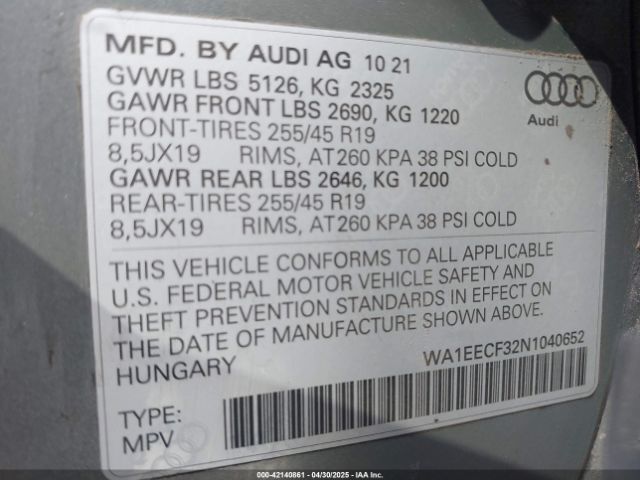 WA1EECF32N1040652 Audi Q3 Premium Plus 45 Tfsi S Line Quattro Tiptronic