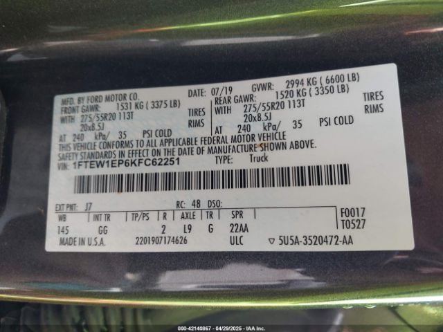 2019 FORD F-150 1FTEW1EP6KFC62251 Photo 8