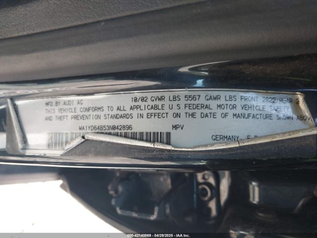 2003 AUDI ALLROAD WA1YD64B53N042896 Photo 8