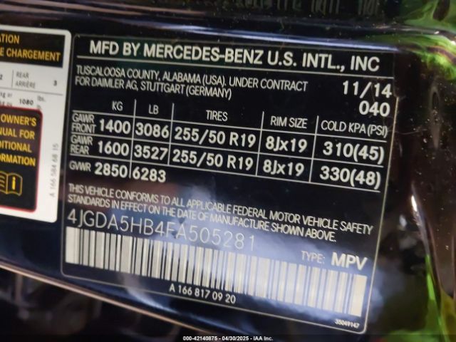 2015 MERCEDES-BENZ ML 350 4JGDA5HB4FA505281 Photo 8