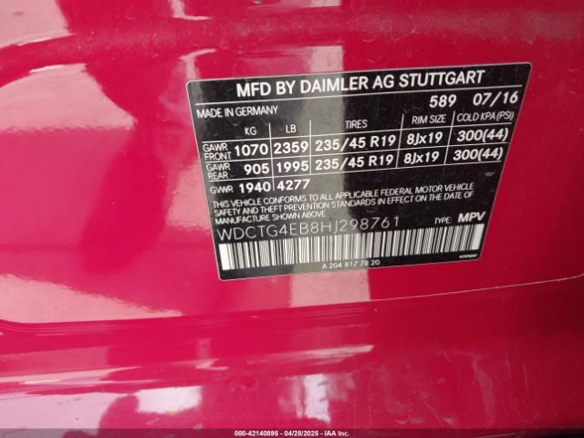 WDCTG4EB8HJ298761 Mercedes-Benz GLA 250
