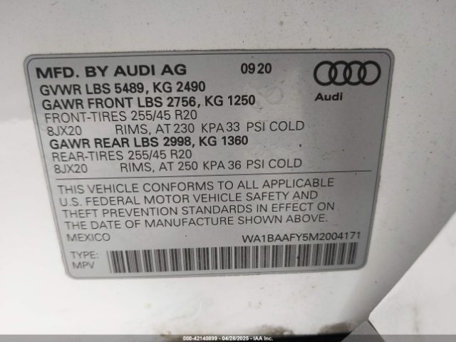 WA1BAAFY5M2004171 Audi Q5 Premium Plus 45 Tfsi Quattro S Tronic