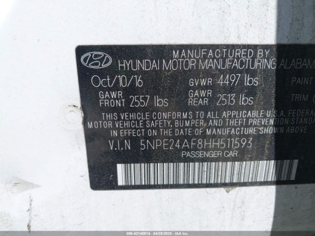 5NPE24AF8HH511593 Hyundai Sonata