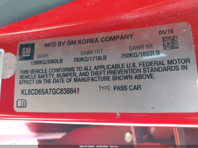 KL8CD6SA7GC638841 Chevrolet Spark 1lt Cvt